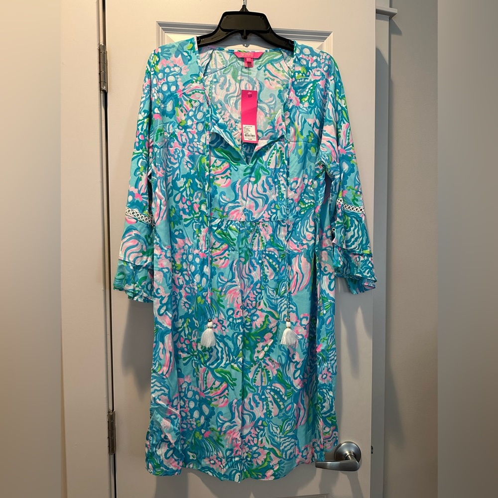 NWT Lilly Pulitzer Azita Tunic Dress in Aqua La Vista Print